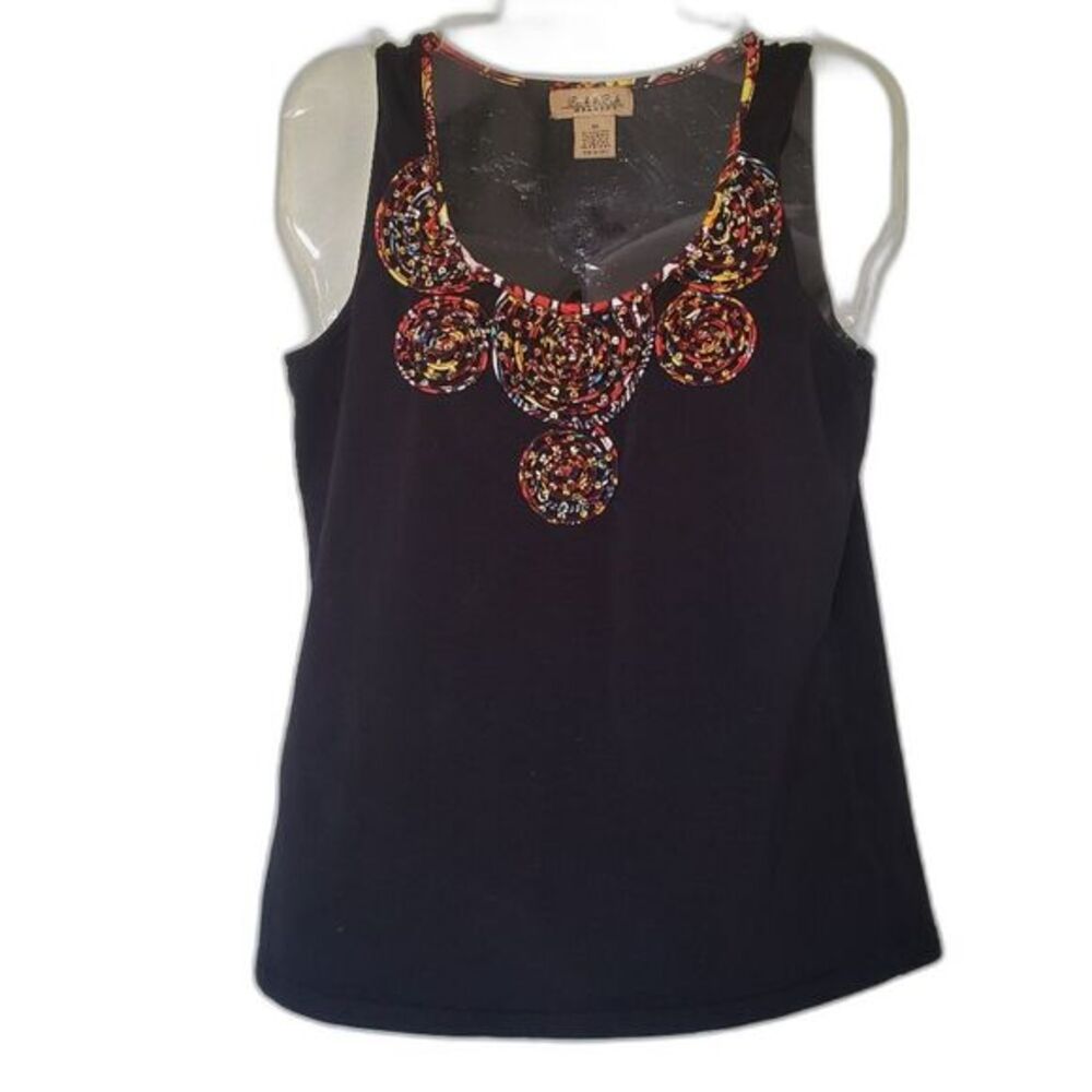 Peck & Peck M Black Tank Top Sleeveless Scoop Neck Textured Detail Lightweight